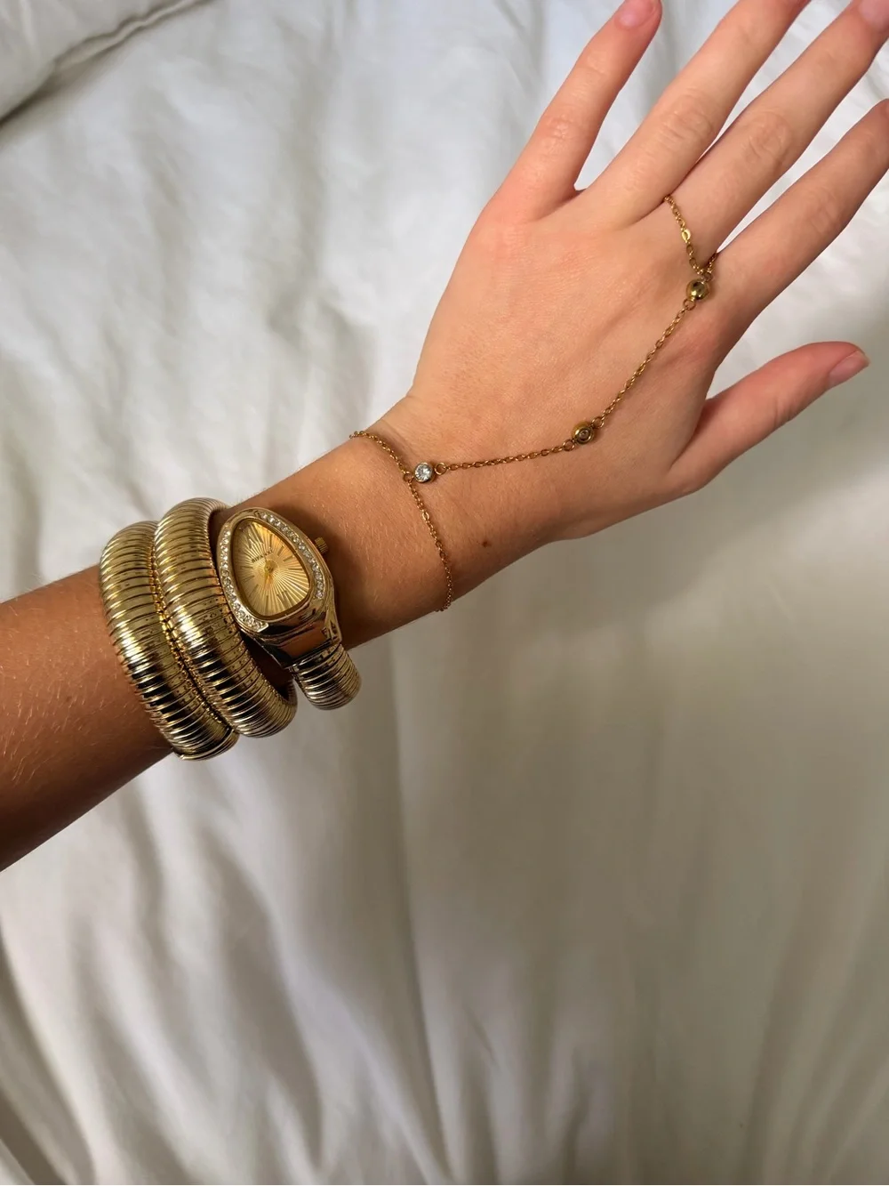Gold-Tone Women's Coil Bracelet Watch with Crystal Accents